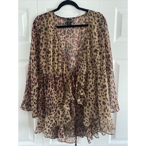 Express S/M Leopard Pink Mettallic Thread Swim‎ Cover Vacation Resort Beach - Picture 1 of 7